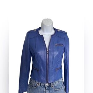 White House Black Market Blue Leather Jacket